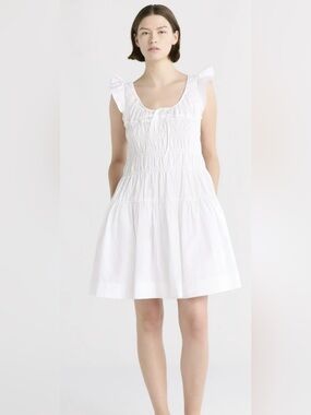 White Ruched Summer Dress with Tie Front